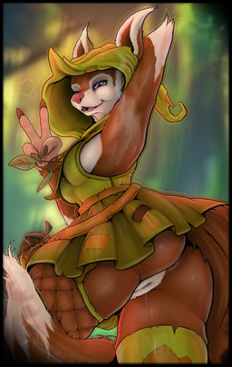 ambiguous_fluids anthro anus armpit_fetish blue_eyes bodily_fluids bottomwear clothed clothing ears_up female fishnet_clothing fishnet_legwear fur genital_fluids genitals gesture green_clothing hand_gesture hood legwear one_eye_closed orange_body orange_fur outside partially_clothed raised_arm skirt solo steam stockings sweat sweaty_armpit tail v_sign vaginal_fluids vulva wink saintmarmo dota valve hoodwink_(dota) mammal rodent sciurid tree_squirrel absurd_res hi_res