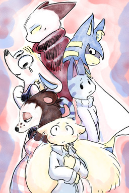 apron blush clothing coat collared_shirt dress dress_shirt eyewear female glasses group hair harem looking_at_another male markings mole_(marking) sad shaded_face shirt shirt_grab smile sweater swimwear topwear turtleneck uraeus worried dragonweirdo animal_crossing nintendo ankha_(animal_crossing) lolly_(animal_crossing) marshal_(animal_crossing) olivia_(animal_crossing) petri_(animal_crossing) sable_able domestic_cat eulipotyphlan felid feline felis hedgehog mammal mouse murid murine rodent sciurid tree_squirrel 2:3 colored cover_art hi_res