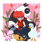 bamboo blue_eyes eyes_closed eyewear female glasses group hair kerchief male red_hair sitting smile ranma_1/2 genma_saotome mousse_(ranma_1/2) p-chan ranma_saotome shampoo_(ranma_1/2) anatid anseriform avian bear bird domestic_cat domestic_pig duck felid feline felis giant_panda human mammal suid suina sus_(pig) 1:1 hi_res