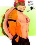 2024 2_horns abs anthro barazoku biceps big_muscles biped blush bowser bracelet collar garbeorn hi_res horn jewelry koopa looking_at_viewer male mario_bros muscular muscular_anthro muscular_male nintendo nipple_piercing nipples pecs piercing scalie shirtless_anthro shirtless_male solo spiked_bracelet spiked_collar spikes standing tongue tongue_out