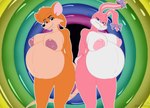 aged_up anthro areola belly big_belly big_breasts both_pregnant bow_(feature) breasts duo female fur huge_belly looking_at_viewer multiple_pregnancies nipples nude pink_body pregnant pregnant_anthro pregnant_female teeth toony jorge-the-wolfdog tiny_toon_adventures warner_brothers babs_bunny rhubella_rat lagomorph leporid mammal murid murine rabbit rat rodent digital_media_(artwork) hi_res