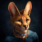 1:1 anthro big_ears clothed clothing collar conditional_dnp ear_piercing felid feline jewelry mammal necklace piercing serval simple_background solo titusw whiskers