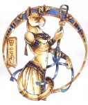 2002 accessory anthro armlet bast bottomwear clothed clothing deity ear_piercing egyptian egyptian_clothing egyptian_mythology eyewear felid female fur furgonomics gold_(metal) gold_jewelry heather_bruton holding_musical_instrument holding_object jewelry lion mammal melee_weapon middle_eastern_mythology musical_instrument mythology necklace pantherine pectoral_(jewelry) piercing polearm shendyt sistrum skirt solo staff tail tail_accessory tailband topless weapon yellow_body yellow_fur