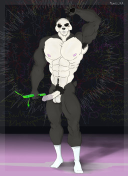 abs abstract_art abstract_background anthro armpit_hair asian_conical_hat balls bamboo big_balls black_body black_fur body_hair breasts claws clothing dark_eyes footwear fur genitals glans hat headgear headwear long_penis male mature_male muscular muscular_anthro muscular_arms muscular_male nipples penis pube_peek pubes pubic_fuzz seductive smile socks solo tail_shot thick_penis vein veiny_penis white_body white_fur machki12_ka beastars gouhin_(beastars) bear giant_panda humanoid mammal ursine absurd_res hi_res