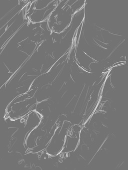 anthro claws feet grey_background group macro male micro micro_abuse simple_background toes jeri_kleinlowe felid feline mammal 2018 3:4 digital_media_(artwork) guide_lines hi_res monochrome