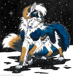 ambiguous_feral ambiguous_gender black_nose blue_body blue_fur blue_pawpads blue_sclera brown_body brown_eyes brown_fur brown_horn cheek_tuft claws facial_tuft feral fur glistening glistening_eyes horn looking_at_viewer mouth_closed neck_tuft night outside pawpads solo star tuft whiskers white_body white_claws white_fur heatherwolf canid canine mammal hi_res