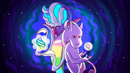 ambiguous_gender duo feral holding_object multicolored_body rainbow_body metapod_para_presidente nintendo pokemon generation_1_pokemon generation_6_pokemon generation_9_pokemon legendary_pokemon malamar mega_evolution mega_malamar mega_mewtwo mewtwo pokemon_(species) 16:9 hi_res meme widescreen