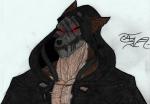 anthro bone canid canine cloak clothing glowing glowing_eyes hi_res male mammal mask simple_background skull solo toddrogue69