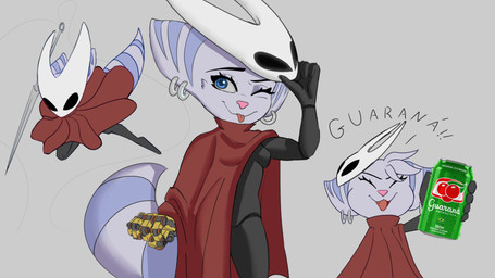 anthro beverage_can blep blue_eyes cape cloak clothed clothed_female clothing cosplay crossover_cosplay cybernetic_arm cybernetic_limb ear_piercing ear_ring eyebrows eyelashes eyes_closed female markings mask melee_weapon one_eye_closed open_mouth open_smile piercing red_cloak red_clothing ring_(marking) ring_piercing ringed_tail smile solo striped_markings striped_tail stripes tail tail_markings tongue tongue_out weapon wearing_mask wink maximuseditor guarana_antarctica hollow_knight_(franchise) ratchet_and_clank sony_corporation sony_interactive_entertainment team_cherry hornet_(hollow_knight) rivet_(ratchet_and_clank) lombax mammal 16:9 2025 4k absurd_res crossover hi_res widescreen