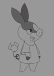 anthro big_shirt bottomless clothed clothing male open_mouth pig_nose shirt shirt_only solo tired_eyes topwear topwear_only nylonheretic nintendo pokemon hotlink_(nylonheretic) generation_5_pokemon pokemon_(species) tepig hi_res monochrome