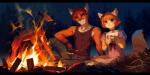 anthro black_bars clothed clothing detailed_background duo female fur hair male night orange_body orange_fur outside red_hair melloque konrad_zengel vera_(iskra) domestic_cat felid feline felis mammal 2018