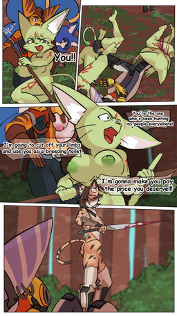 action_pose action_scene angry anthro attacked big_breasts blood blush bodily_fluids breasts carrying_another clenched_teeth clothed clothed/nude clothing death dialogue duo falling female forced green_body grin group intersex kick larger_female male melee_weapon nipples nude nude_anthro pink_nipples polearm pose prosthetic prosthetic_arm prosthetic_limb robotic_arm running size_difference smaller_female smaller_intersex smile spacesuit spear speech_bubble striped_body stripes surprised tattoo teeth text weapon wuwutim nintendo ratchet_and_clank sony_corporation sony_interactive_entertainment star_fox krystal_(star_fox) ratchet_(ratchet_and_clank) rivet_(ratchet_and_clank) cheetah domestic_cat felid feline felis lombax mammal 4k 9:16 absurd_res comic crossover english_text hi_res multiple_scenes