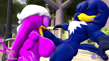 anthro arm_tattoo balls balls_deep beak beak_fetish beak_play beak_sex beakjob bench big_balls big_breasts big_penis blue_body blue_fur breasts chest_tuft clothed clothing day duo eyes_closed eyewear female footwear fur genitals glasses hand_on_hand hand_tattoo humanoid_genitalia humanoid_penis kerchief leg_tattoo looking_pleasured male male/female masturbation muscular muscular_male nude open_mouth oral oral_penetration park park_bench penetration penis purple_body purple_fur sandals sex shoes tattoo topwear tuft juicyducksfm sound_warning lecheryamoreva_(va) lewdk_(sfx) opennsfwsp_(sfx) plumenjoyer_(audio) squishsuccubus_(va) sega sonic_riders sonic_the_hedgehog_(series) fan_character thunder_(juicyducksfm) wave_the_swallow accipitrid accipitriform avian bird hirundinid oscine passerine swallow_(bird) 16:9 3d_(artwork) 3d_animation animated digital_media_(artwork) hi_res high_framerate short_playtime sound source_filmmaker_(artwork) video widescreen