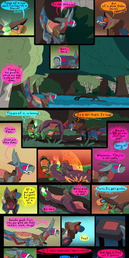 car dialogue fantasy female feral forest male plant river ruin text transformation tree unconscious vehicle thepatchedragon dragonscape mythology forl_(thepatchedragon) oli_(thepatchedragon) sarah_(thepatchedragon) dinosaur dragon drekir mythological_creature mythological_scalie prehistoric_species reptile saurischian scalie theropod absurd_res comic english_text hi_res