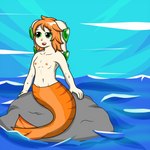 anthro breasts female fish_tail fur green_eyes hair navel nipples nude orange_hair sea small_breasts solo split_form water white_body white_fur young young_anthro emmisbadart freedom_planet galaxytrail milla_basset basset_hound canid canine canis domestic_dog hunting_dog mammal marine merfolk scent_hound 1:1 hi_res