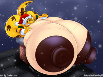 anthro areola big_areola big_breasts big_butt big_nipples breasts brown_areola brown_nipples butt chimney christmas_clothing christmas_headwear clothing eyes_closed female hat headgear headwear holidays huge_areola huge_breasts huge_butt huge_nipples hyper hyper_breasts multicolored_body nipples nude santa_hat solo stuck two_tone_body cornchip21 cricket-inc christmas kobold scalie hi_res