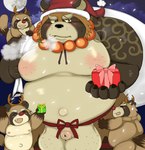 anthro balls belly big_balls blush christmas_clothing christmas_headwear clothing eyes_closed genitals group hat headgear headwear holidays humanoid_hands kemono male moobs moon navel night nipples outside overweight overweight_male penis santa_hat scar young young_anthro marumori0619 christmas lifewonders tokyo_afterschool_summoners gyobu's_underlings gyobu_(tas) canid canine mammal raccoon_dog tanuki 2021 censored mosaic_censorship