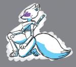 ambiguous_gender anthro biped fluffy fluffy_tail fur grey_background hand_on_leg kneeling melee_weapon on_one_knee sheathed_weapon side_view simple_background solo sword tail weapon shuffle001 teenage_mutant_ninja_turtles alopex arctic_fox canid canine fox mammal true_fox colored_sketch sketch