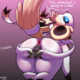 animal_genitalia animal_vulva anus big_butt blue_eyes blush bodily_fluids bow_accessory butt butt_focus canine_genitalia canine_vulva dialogue digitigrade eyelashes feet female feral fur genital_fluids genitals in_heat looking_back neck_tuft nude open_mouth paws plant presenting presenting_anus presenting_hindquarters presenting_vulva pupils quadruped raised_tail rear_view ribbons solo squeezing tail talking_feral text thick_thighs toes tuft vaginal_fluids vulva white_body white_fur white_pupils wide_hips yellow_body yellow_fur wobblelava nintendo pokemon fan_character canid canine canis eeveelution generation_6_pokemon mammal pokemon_(species) sylveon 1:1 2022 digital_media_(artwork) english_text hi_res shaded