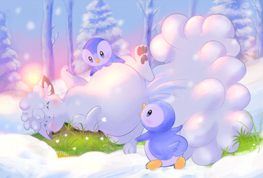 2_toes 3_toes ambiguous_feral ambiguous_gender bangs beady_eyes beak beak_closed belly bent_legs big_belly black_nose blue_eyes blue_sky blue_tail blush closed_smile curled_tail curly_hair evergreen_tree eyes_closed feathers featureless_crotch feet female female_feral female_focus feral flippers flower forest fur grass grey_inner_ear grey_pawpads group hair happy light looking_at_another lying lying_on_another morning mouth_closed multicolored_body multicolored_feathers on_back open_beak open_mouth outside pawpads paws pine_tree pink_tongue plant pregnant pregnant_female pregnant_feral quadruped short_hair sky small_nose smile snow spring standing sunrise tail toes tongue tongue_out tree trio white_body white_feathers white_flower white_fur white_hair white_tail yellow_beak yellow_feet black_kitty nintendo pokemon alolan_form alolan_vulpix generation_4_pokemon generation_7_pokemon piplup pokemon_(species) regional_form_(pokemon) 2026 colored digital_drawing_(artwork) digital_media_(artwork) english_description hi_res lighting shaded