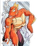 action_pose anthro anthrofied looking_at_viewer male muscular muscular_anthro muscular_male nude pokemorph pose solo water mackino23 jojo's_bizarre_adventure menacing_(meme) nintendo pokemon fish generation_1_pokemon magikarp marine pokemon_(species) 2017 meme portrait three-quarter_portrait