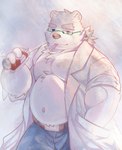 anthro belly bottomwear clothed clothing eyewear glasses kemono male navel open_clothing open_shirt open_topwear overweight overweight_male pants shirt smoking solo topwear white_body cai_yuwang lifewonders tokyo_afterschool_summoners leib_(tas) bear mammal polar_bear ursine 2024 hi_res