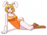 anthro blonde_hair breasts brown_eyes cleavage clothed clothing dress female hair looking_at_viewer orange_clothing orange_dress solo upskirt wide_hips nikuq_owata one_piece carrot_(one_piece) lagomorph leporid mammal minkmen_(one_piece) rabbit 2017