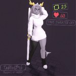 anthro breasts butt clothed clothing eyebrows female fur grey_body grey_fur hair horn legwear simple_background solo sweater tail thigh_highs topwear white_clothing tednotbob pseudoregalia sybil_(pseudoregalia) bovid caprine goat lagomorph leporid mammal rabbit 1:1 3d_(artwork) animated digital_media_(artwork) loop short_playtime turntable_(animation)