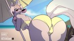 anthro beach bikini butt clothing female fluffy red_eyes solo swimwear two-piece_swimsuit wiggle diives xingzuo_temple qingjiu_(diives) bovid caprine goat mammal 16:9 animated short_playtime widescreen