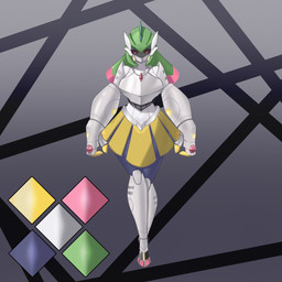 armor big_hands biped blade bottomwear breasts clothing color_swatch digital_eyes female gauntlets gloves green_hair grey_body hair handwear highlights_(coloring) looking_at_viewer machine mask medium_breasts not_furry pigtails pink_highlights skirt solo thick_thighs visor txnuki nintendo pokemon warpina_(nickzilla) future_pokemon generation_9_pokemon humanoid hybrid iron_hands iron_valiant paradox_pokemon pokemon_(species) variant 1:1 absurd_res hi_res