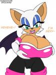 anthro big_breasts breasts cleavage clothed clothing female huge_breasts solo text habbodude shocking_(artist) sega sonic_the_hedgehog_(series) rouge_the_bat bat mammal 2015 english_text