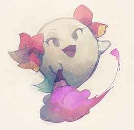 accessory bow_(feature) bow_accessory bow_ribbon female hair_accessory hair_bow hair_ribbon hand_fan looking_at_viewer not_furry ribbons solo aoki6311 mario_bros nintendo paper_mario lady_bow boo_(mario) ghost spirit