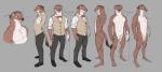 anthro blue_eyes bow_tie brown_body brown_fur clothed clothing eyewear featureless_crotch fur glasses grey_background male multicolored_body multicolored_fur nude simple_background solo standing text topwear vest 0rang3 echo_(series) echo_project the_smoke_room clifford_tibbits mammal mustelid musteline stoat true_musteline weasel 2019 absurd_res concept_art digital_drawing_(artwork) digital_media_(artwork) english_text hi_res model_sheet official_art