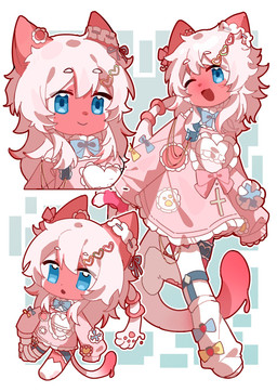 abstract_background anthro biped blue_eyes bottomwear chibi clothed clothing dipstick_tail ear_accessory female front_view fully_clothed goo_drip hair legwear long_sleeves looking_at_viewer markings one_eye_closed open_mouth open_smile pink_ears pink_markings pink_tail_tip skirt smile solo standing tail tail_markings three-quarter_view unusual_anatomy unusual_limb walking white_body white_hair young young_anthro young_female xiaotaimang fraise_(potatoximon) domestic_cat felid feline felis mammal 2025 chinese_description colored digital_media_(artwork) hi_res