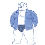 anthro asian_clothing blush clothed clothing east_asian_clothing japanese_clothing kemono male mawashi moobs open_clothing open_shirt open_topwear overweight overweight_male shirt simple_background solo topwear yaki_atsuage utau shirane_kan bear mammal polar_bear ursine 1:1 2022 hi_res