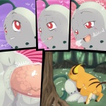 1:1 2011 abstract_background all_fours blush chikorita clenched_teeth colored comic conditional_dnp day detailed_background doggystyle duo english_text erection eyes_closed female female_focus female_penetrated forest from_behind_position generation_1_pokemon generation_2_pokemon genitals half-closed_eyes happy heart_symbol insomniacovrlrd interspecies looking_pleasured male male/female male_penetrating male_penetrating_female mammal narrowed_eyes nintendo nude open_mouth open_smile outside penetration penile penile_penetration penis penis_in_pussy plant pokemon pokemon_(species) raichu red_eyes rodent sex smile solo_focus standing tail teeth text tree vaginal vaginal_penetration wood