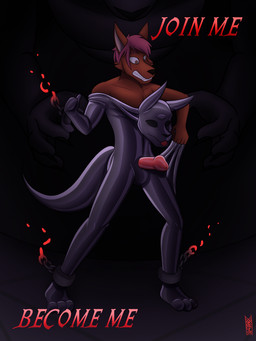 3_eyes anthro black_body black_clothing black_fur black_latex black_suit bound chain chained clothing duo forced forced_transformation fur genitals goo_transformation humanoid_genitalia humanoid_penis latex latex_clothing latex_skinsuit latex_transformation male mask mask_transformation multi_eye nude_anthro penis red_body red_eyes red_fur red_penis satanic satanism skinsuit solo suit suit_transformation summoning summoning_circle tight_clothing transformation wearing_mask xyveon canid canine demon fox mammal hi_res