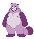 anthro belly big_belly biped nipples purple_body sad simple_background solo white_background apricotsammi canid canine mammal raccoon_dog tanuki 2023 hi_res