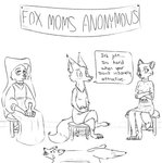 anthro clothed clothing crossed_arms crossed_legs dialogue female fully_clothed fur group implied_incest mature_anthro mature_female sitting speech_bubble text visiti disney fantastic_mr._fox robin_hood_(disney) zootopia maid_marian mrs._felicity_fox mrs._wilde canid canine fox mammal red_fox true_fox english_text monochrome