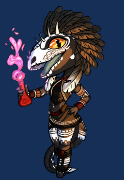 alchemy anthro blue_tongue bodypaint bottomwear chibi clothing dark_body face_paint feather_hair feathers female halter_top hand_on_hip holding_object looking_at_viewer open_mouth orange_eyes potion pseudo_hair simple_background skirt solo standing tongue transparent_background henyoki microsoft the_elder_scrolls situth_(varlastreak) argonian scalie absurd_res alpha_channel hi_res