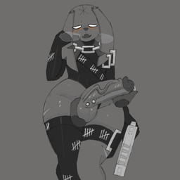 anthro ball_fondling balls big_penis clothing ear_piercing ear_ring femboy fondling frenum_piercing genital_piercing genitals gun handjob legwear male one-piece_swimsuit penile penis penis_piercing piercing ranged_weapon ring_piercing scar sex solo standing swimwear thick_thighs weapon wide_hips ongongio epic_games fortnite nitehare_(fortnite) hare lagomorph leporid mammal rabbit 1:1 animated