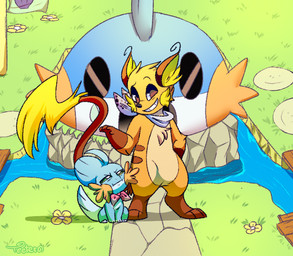 annoyed anthro building clothing comparing duo eye_contact feral flag flagpole house kerchief kerchief_only looking_at_another mostly_nude size_difference smile smirk smug teeterglance nintendo pokemon pokemon_mystery_dungeon spike_chunsoft pikaru_(teeterglance) rain_(teeterglance) generation_1_pokemon generation_3_pokemon mudkip pokemon_(species) raichu comic digital_media_(artwork) paint_tool_sai_(artwork)
