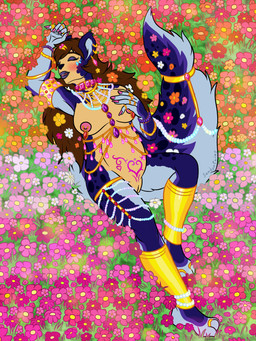 accessory anklet autogynephilia blue_body blue_fur blush bracelet breasts brown_hair collar colored_nails detransition digit_ring ear_piercing ear_ring erotica eyeshadow feet female feminine feminization flower flower_field flower_in_fur flower_in_hair fur gem genitals hair hair_accessory hand_on_breast jewelry jewelry_only lesbian_pride_colors lgbt_pride lipstick lying makeup nails nipple_piercing nipples nude on_back pearl_(gem) piercing plant pose pride_colors ring ring_(jewelry) ring_piercing solo spots toe_ring toes vulva womb_tattoo sandentwins smidges_(sandentwins) animal_humanoid humanoid mammal mammal_humanoid rodent rodent_humanoid sciurid sciurid_humanoid tree_squirrel_humanoid 3:4 hi_res pinup trans_(lore) trans_man_(lore)