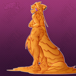 after_transformation anthro female food food_transformation goo-connected_lips goo_transformation honey_(food) inanimate_transformation melting nude simple_background solo transformation warffle hellaverse helluva_boss mythology loona_(helluva_boss) animate_inanimate canid canid_demon canine demon food_creature goo_creature hellhound mammal mythological_canine mythological_creature digital_media_(artwork) hi_res