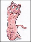 aged_down anthro black_border border female flat_chested genitals hands_behind_back loli nude pussy solo superhero young young_anthro reddragonkan marvel the_avengers tigra traditional_media_(artwork)