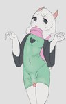 2_horns 5_fingers anthro black_eyes black_sleeves blush blush_lines bodily_fluids bulge clothing detailed_bulge fingers floppy_ears fur genital_outline genitals glans green_clothing green_robe grey_background head_tuft heart_print_clothing horizontal_pupils horn humanoid_genitalia humanoid_penis looking_at_viewer lop_ears male male_anthro navel_outline nervous nipple_outline open_mouth penis penis_outline penis_peek pink_glans pink_horn pink_scarf pink_tongue print_clothing print_robe pupils robe scarf short_tail simple_background solo standing sweat tail tongue tuft white_body white_ears white_fur white_tail white_tuft seuppi deltarune undertale_(series) ralsei bovid caprine goat mammal 2025