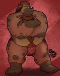 anthro belly biped black_nose brown_body brown_fur bulge clothing fur humanoid_hands male overweight overweight_male solo underwear c-trigger hyena mammal spotted_hyena 2021 hi_res