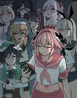 animal_ears biped blep blonde_hair blue_clothing blush bottomwear brown_hair clothed clothed_human clothed_humanoid clothed_male clothing crossdressing eyes_closed femboy green_clothing green_eyes hair inner_ear_fluff male male_human male_humanoid monster_energy_can multicolored_hair navel one_eye_closed pink_bottomwear pink_clothing pink_eyes pink_hair pink_skirt pink_topwear skirt standing tongue tongue_out topwear tuft white_clothing white_hair white_inner_ear_fluff white_topwear rbq_lilim arc_system_works fate_(series) genshin_impact guilty_gear guilty_gear_strive hatsune_miku:_colorful_stage! image_comics invincible_(image_comics) kantai_collection mihoyo monster_energy re:zero sega thragg_and_viltrumites_panel type-moon akiyama_mizuki astolfo_(fate) bridget_(guilty_gear) ferris_argyle shimakaze_(kancolle) venti_(genshin_impact) animal_humanoid cat_humanoid felid felid_humanoid feline feline_humanoid human humanoid mammal mammal_humanoid hi_res meme