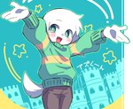 anthro biped blush blush_lines bottomwear brown_bottomwear brown_clothing brown_pants clothed clothing eyebrows front_view fur kemono looking_at_viewer male open_mouth pants raised_arms solo standing sweater tongue topwear white_body white_fur young young_anthro young_male syuya undertale undertale_(series) asriel_dreemurr boss_monster_(undertale) bovid caprine goat mammal 2024 absurd_res hi_res