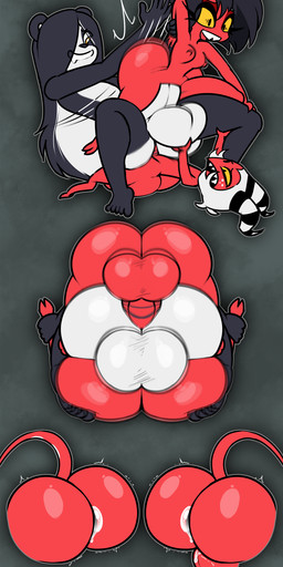 anal anal_penetration anthro balls big_balls big_butt big_penis bisexual bisexual_sandwich black_eyes black_hair bodily_fluids breasts butt butt_slap cum cum_in_ass cum_inside eyelashes female female_penetrated freckled_face freckles from_front_position genital_fluids genitals group group_sex hair horn long_eyelashes lying male male/female male/male male_penetrated male_penetrating male_penetrating_female male_penetrating_male mating_press nipples nude on_back open_mouth penetration penis red_nipples sandwich_position sex slap smile third_wheel_drive trio vaginal vaginal_penetration white_hair yellow_eyes yellow_sclera norithics hellaverse helluva_boss millie_(helluva_boss) moxxie_(helluva_boss) norithics_"nori"_kusemurai bear demon giant_panda humanoid imp mammal hi_res